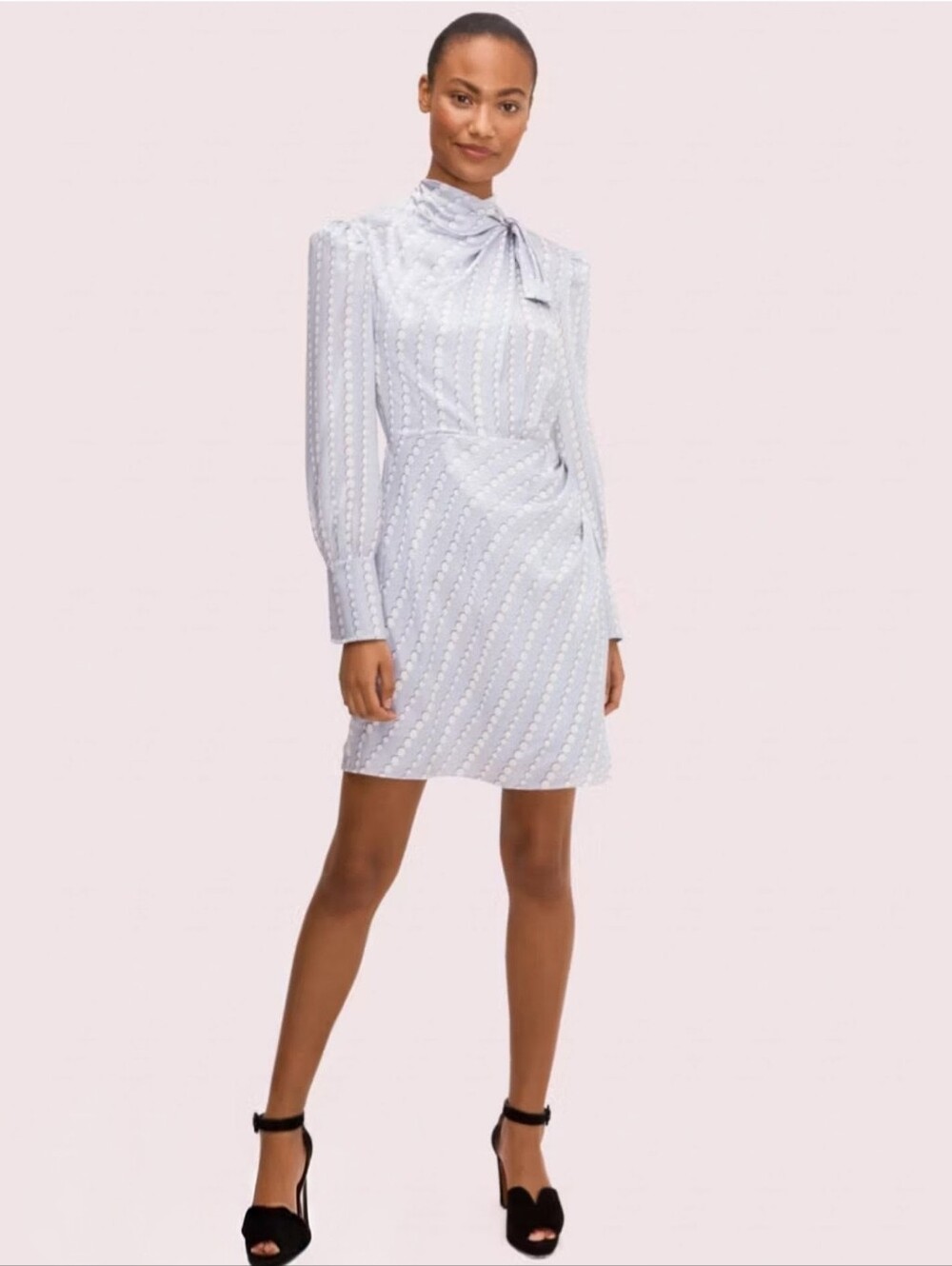 Kate Spade Rigorous Pearl Pale Blue Long Sleeve Mini Silk Dress